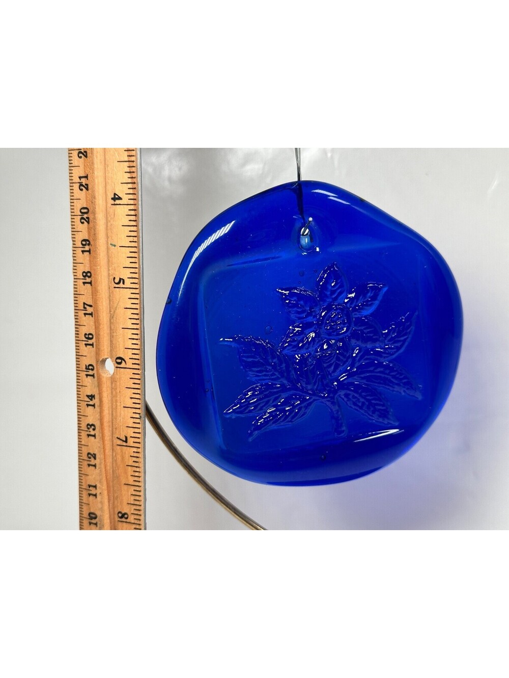 Vintage NOS Handmade Pressed Glass Suncatcher Ornament Hanging Flower Garden